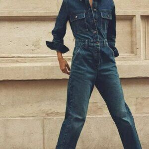ZARA FRONT POCKETS DENIM JUMPSUIT